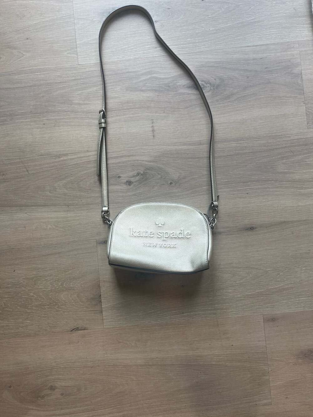 Kate Spade Larchmont Avenue Tori Crossbody Bag Silver Metallic Pebble Leather